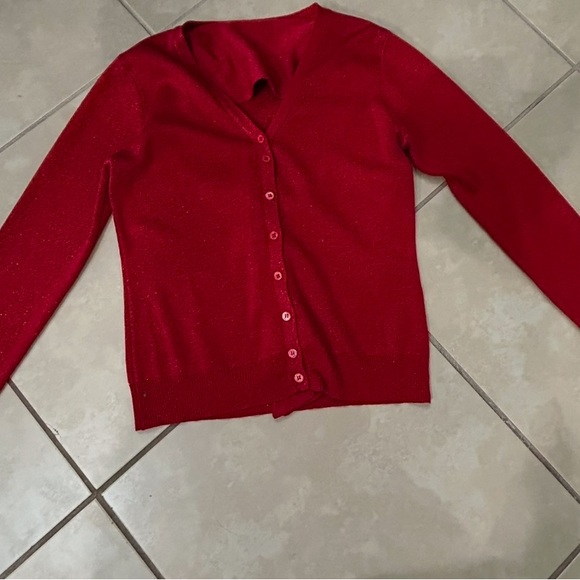 Women’s Joseph A  Size  XL Holiday Cardigan Sweater Red with sparkles - Picture 2 of 4